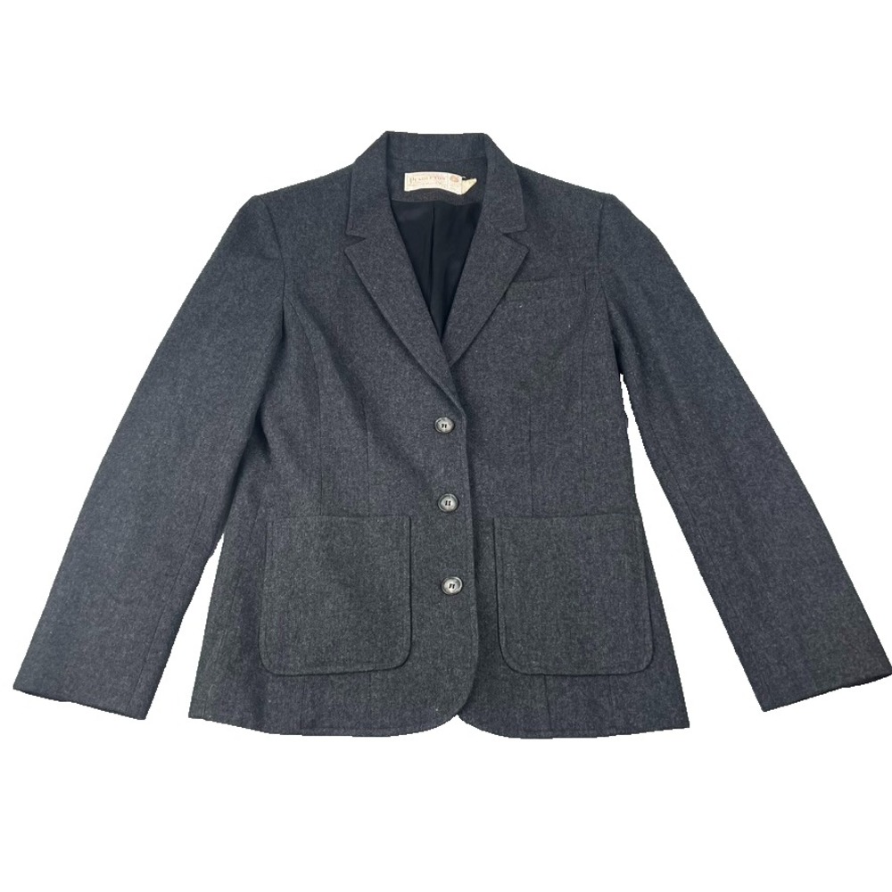 Pendleton USA Gray 100% Virgin Wool 3 Button Blazer Jacket Women's Size 8 READ